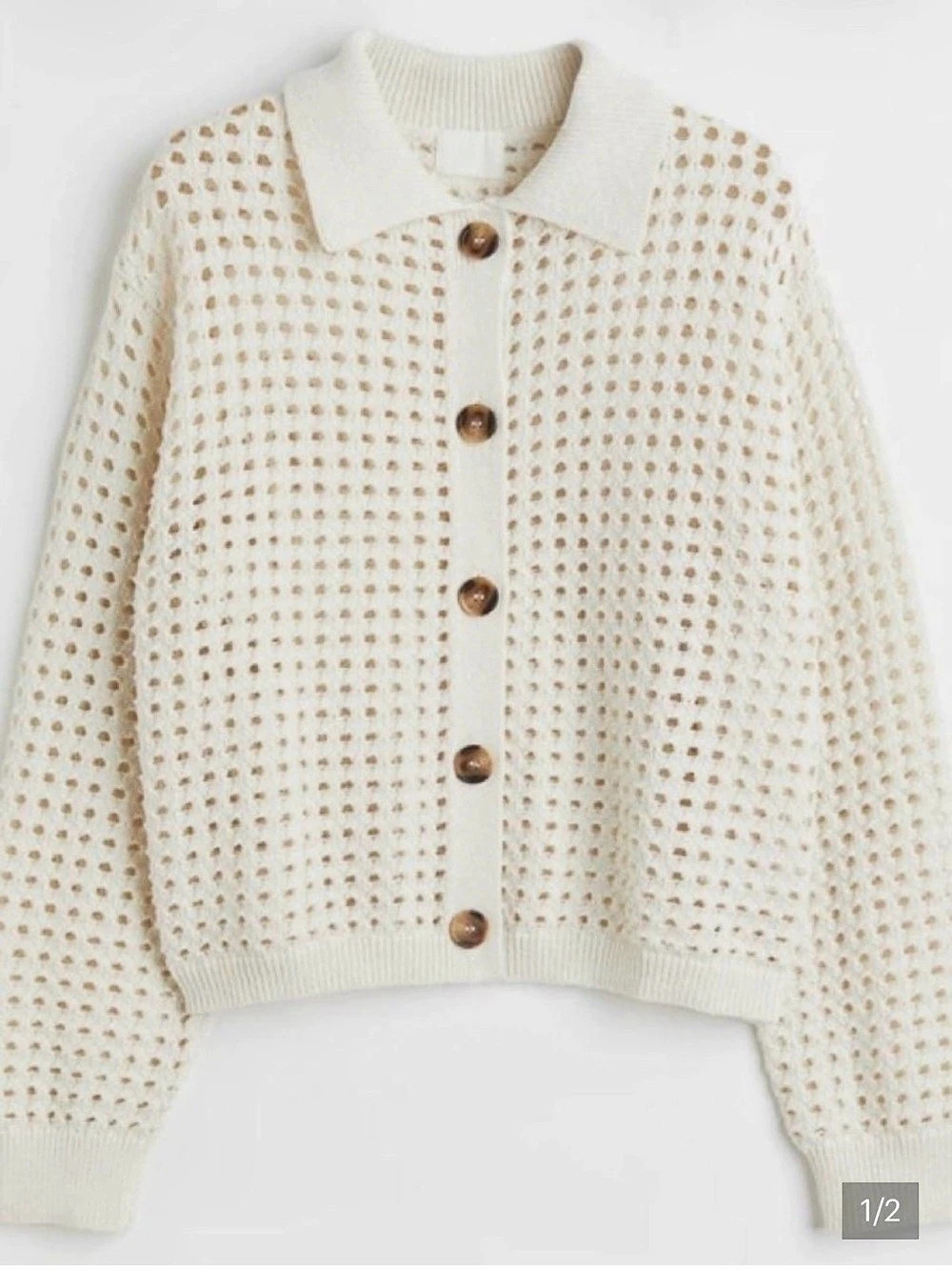 H&M Openwork Knit Cardigan Cream